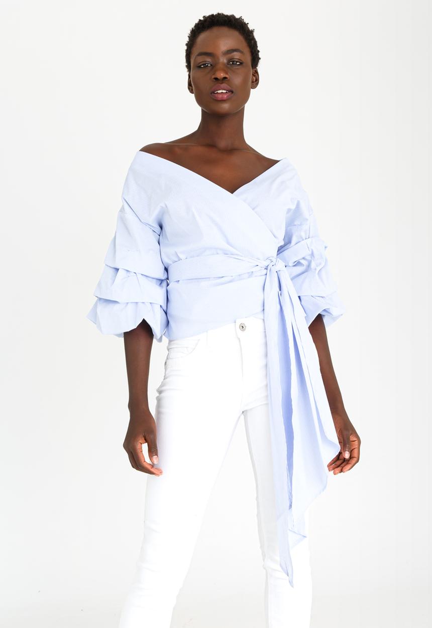 STYLE REPUBLIC - Ruched Sleeve Blouse Blue