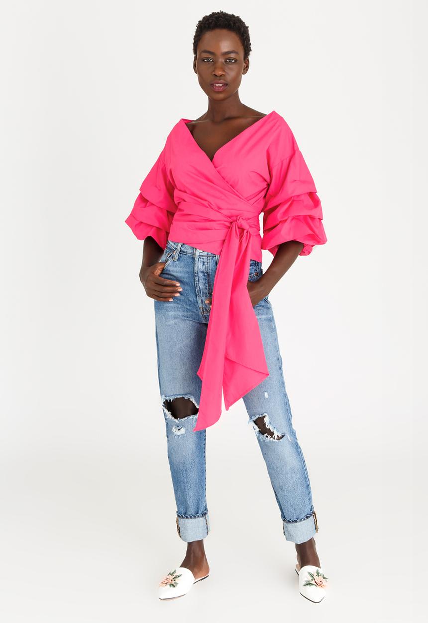 STYLE REPUBLIC - Ruched Sleeve Blouse Magenta