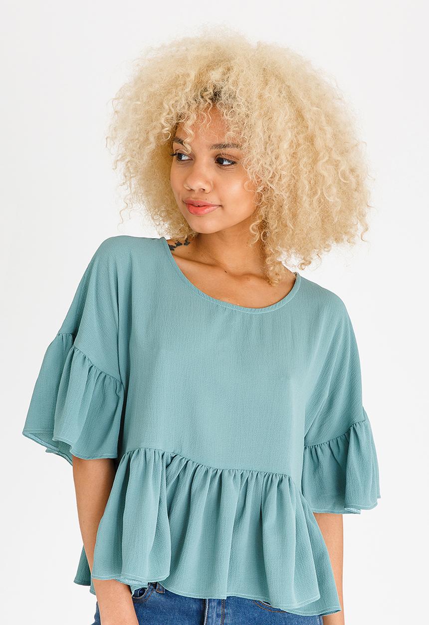 c(inch) - Volume Peplum Blouse Mid Green