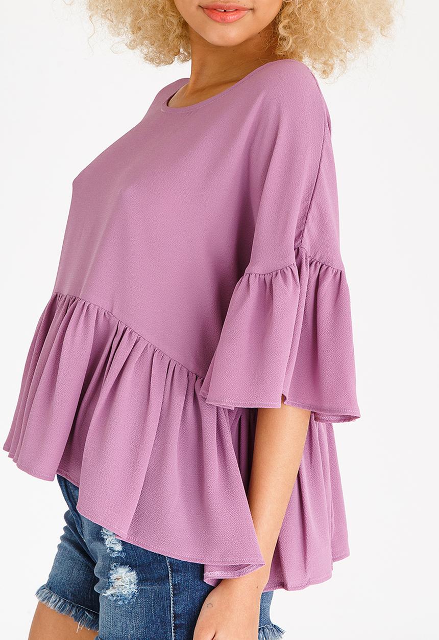 c(inch) - Volume Peplum Blouse Pale Purple