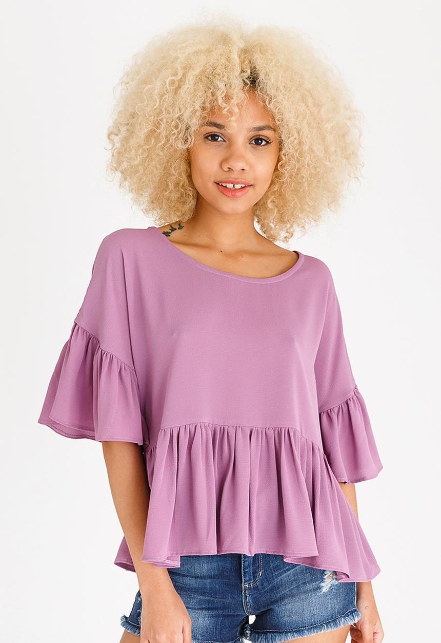 c(inch) - Volume Peplum Blouse Pale Purple