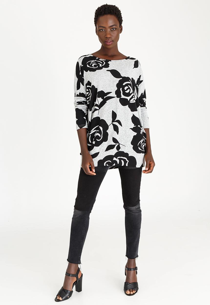 Revenge - Rose Patterned Top Black and Grey