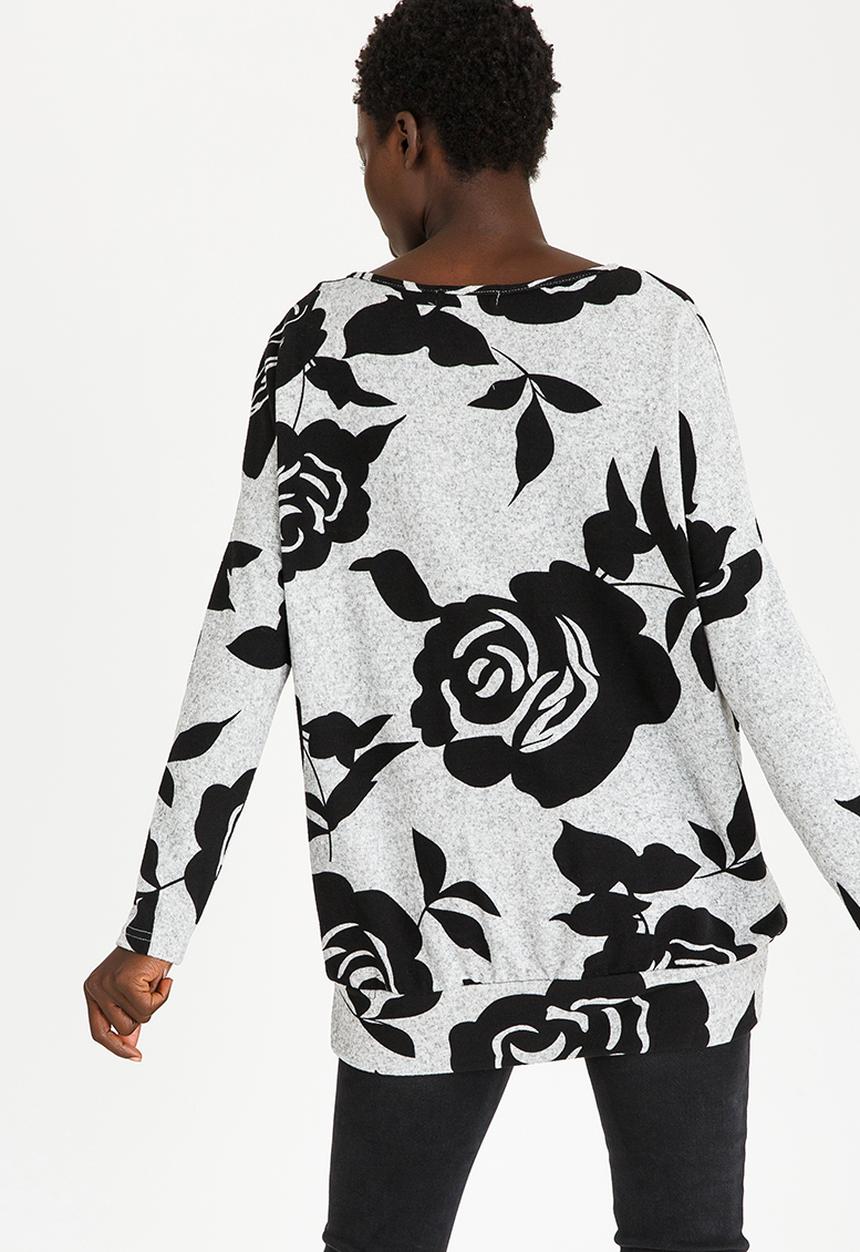 Revenge - Rose Patterned Top Black and Grey