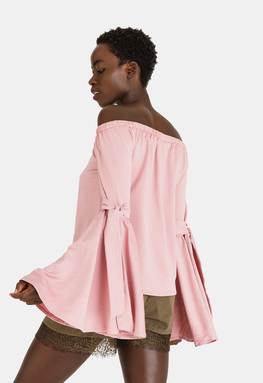 STYLE REPUBLIC - Bell Sleeve Bardot Blouse Pale Pink