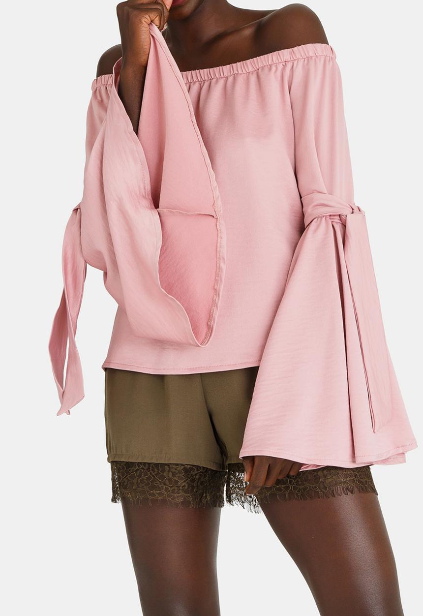 STYLE REPUBLIC - Bell Sleeve Bardot Blouse Pale Pink