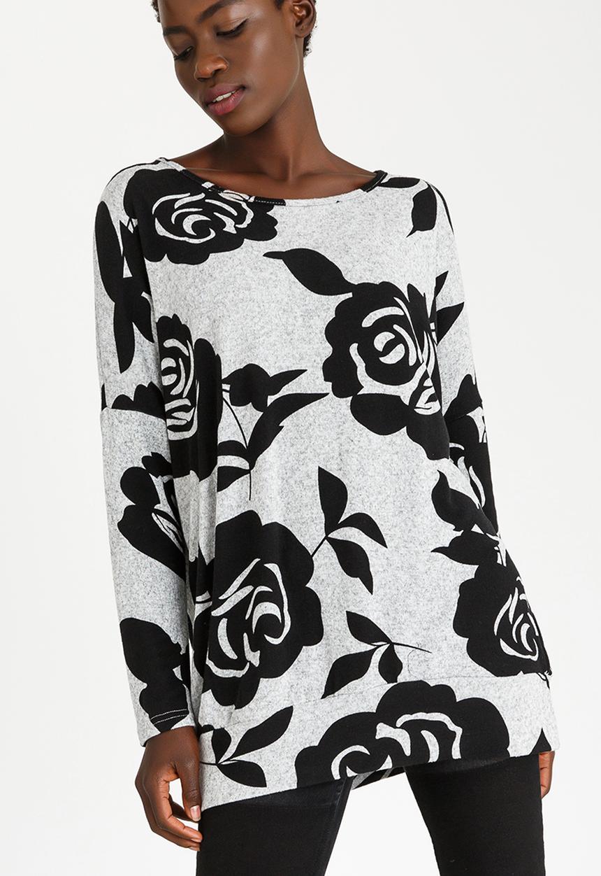 Revenge - Rose Patterned Top Black and Grey