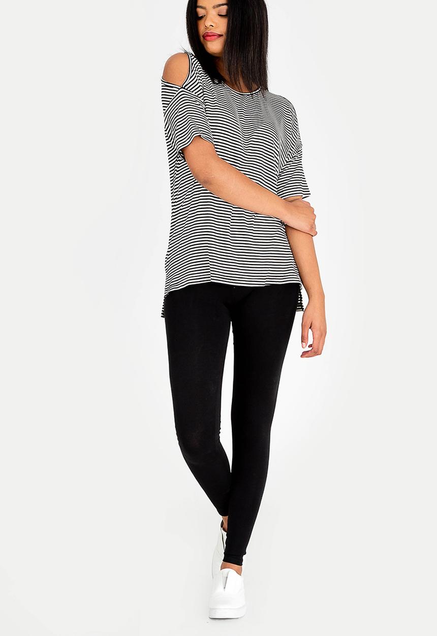 edit - Cold shoulder stripe tee - black & white 