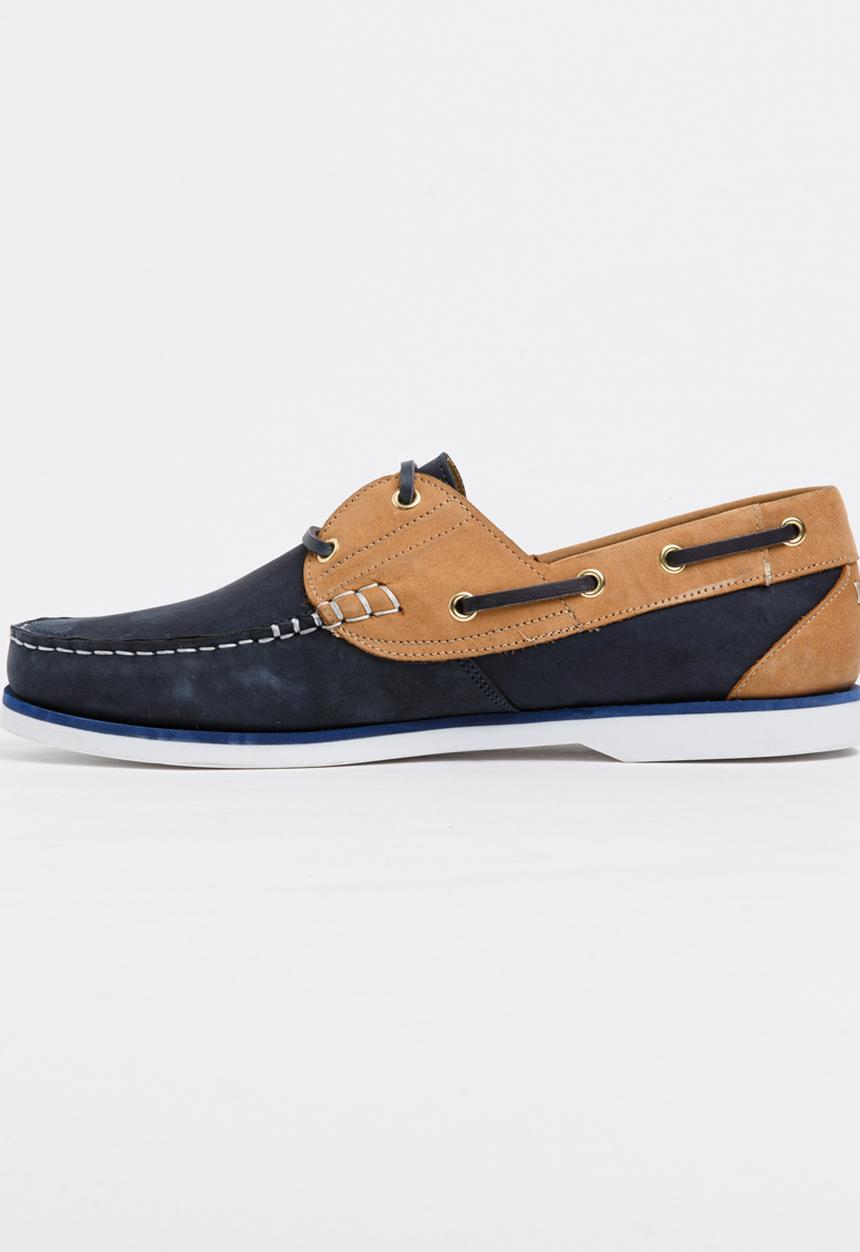 Quayside - Classic 2 Tone Leather Boat Shoes Navy