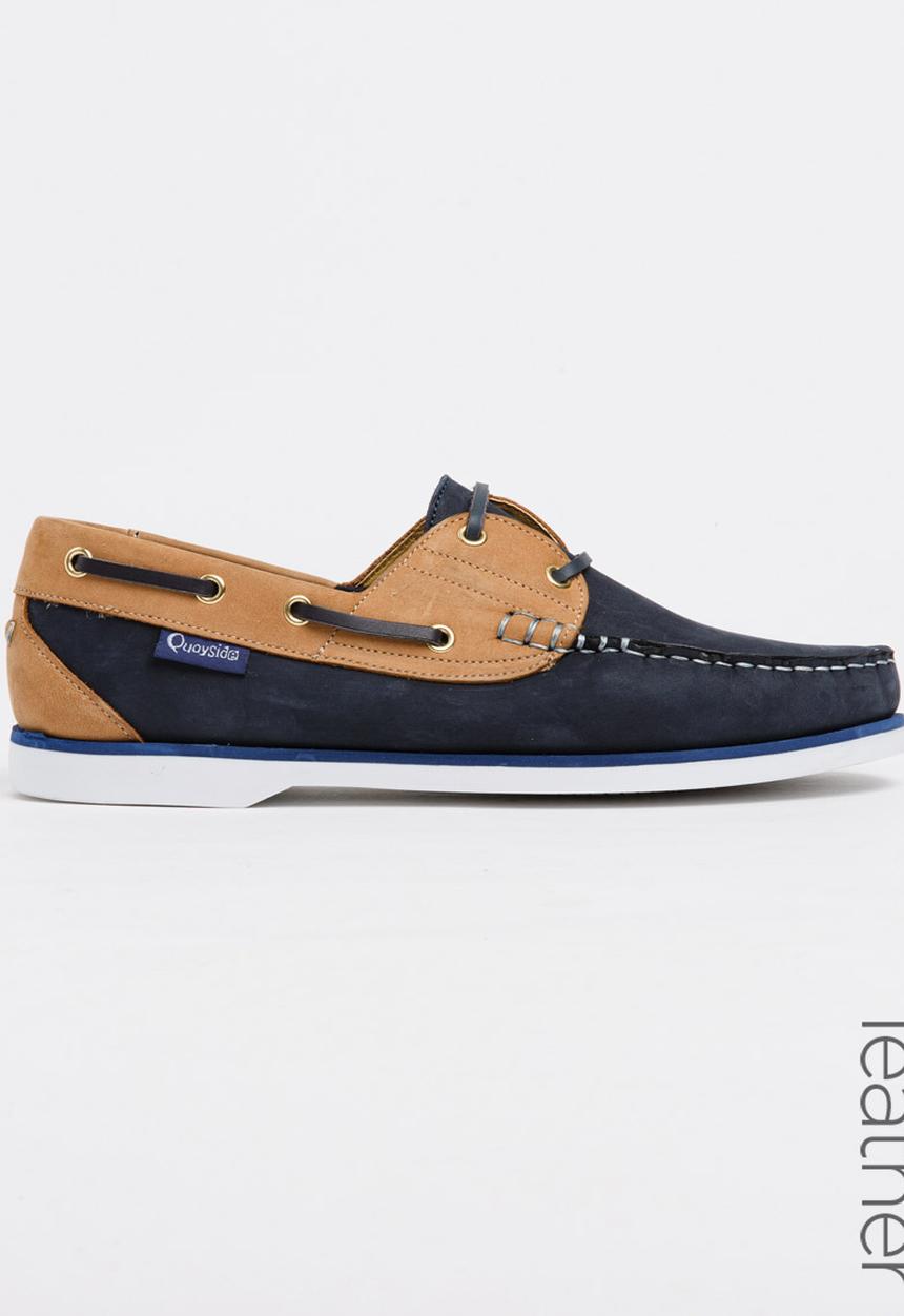 Quayside - Classic 2 Tone Leather Boat Shoes Navy