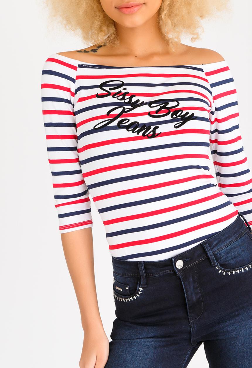 SISSY BOY - Edina Striped Bardot Top Navy & White