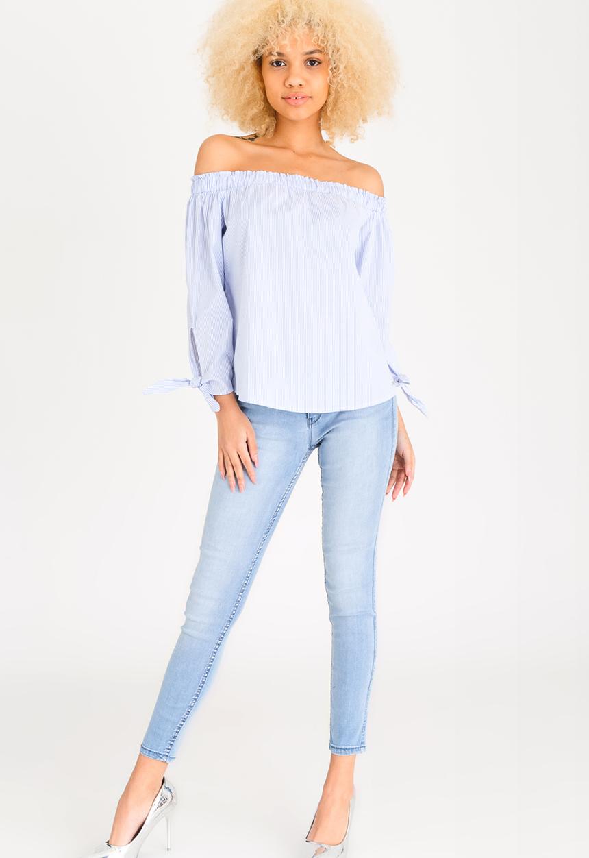 SISSY BOY - Ready Set Go Striped Bardot Top Blue and White