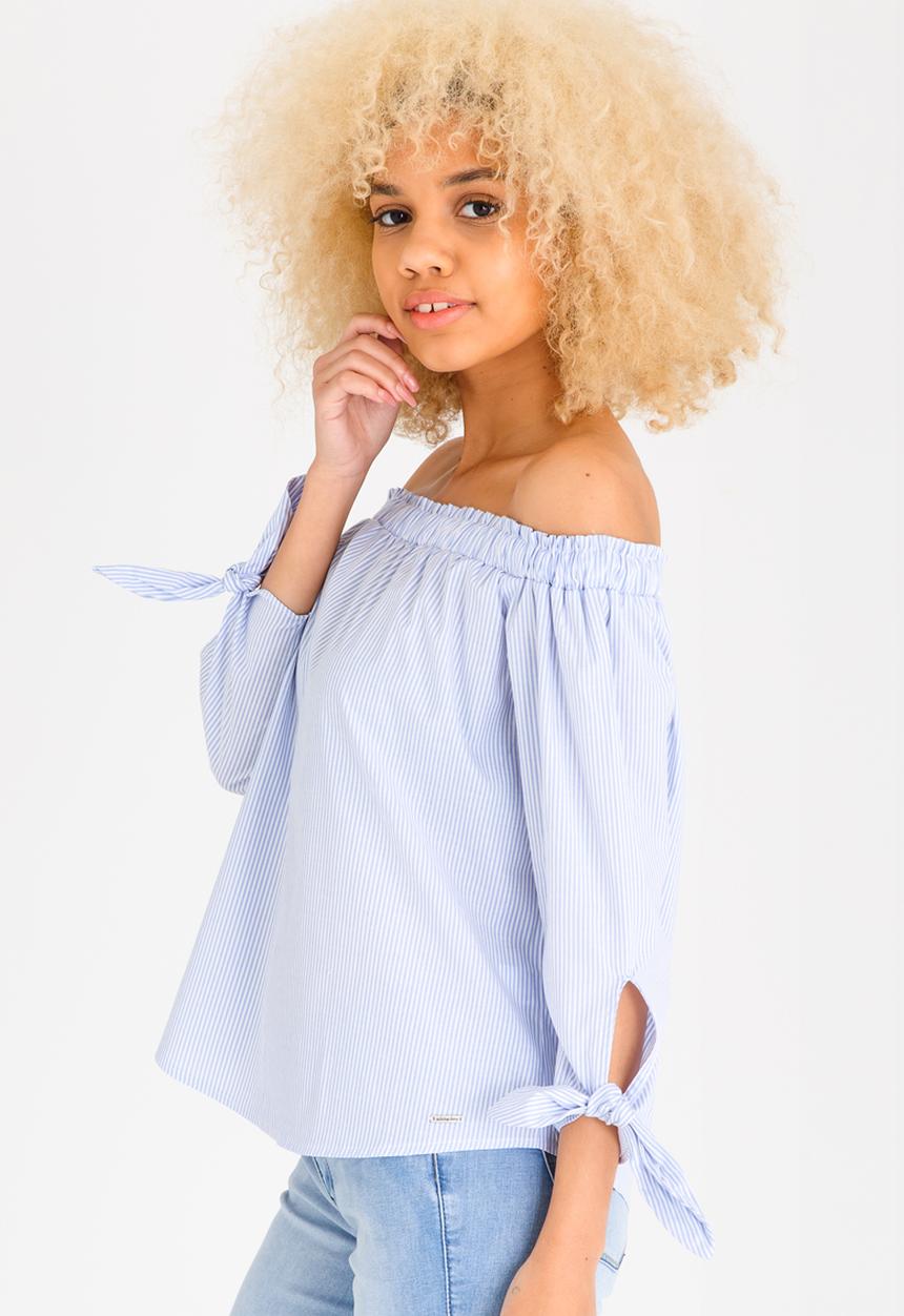 SISSY BOY - Ready Set Go Striped Bardot Top Blue and White