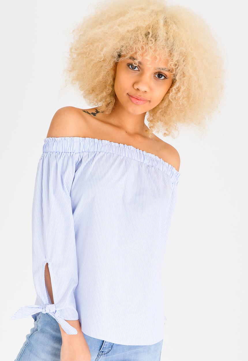 SISSY BOY - Ready Set Go Striped Bardot Top Blue and White