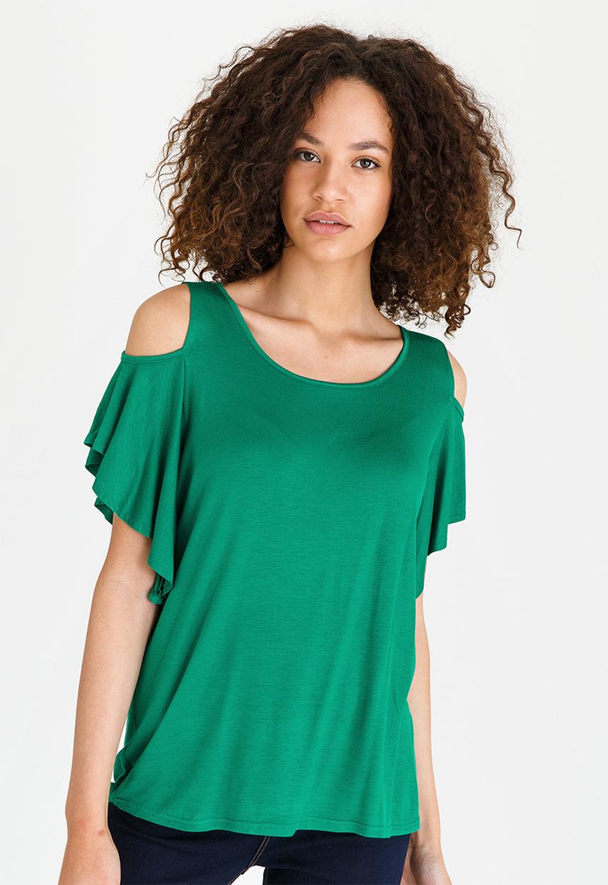 edit - Cold-shoulder Top Green