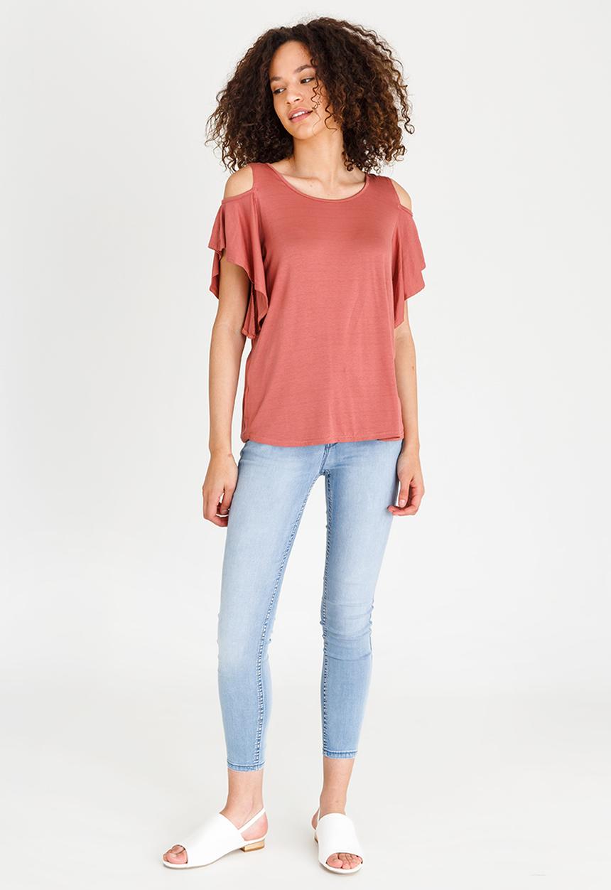 edit - Cold-shoulder Top Pale Pink