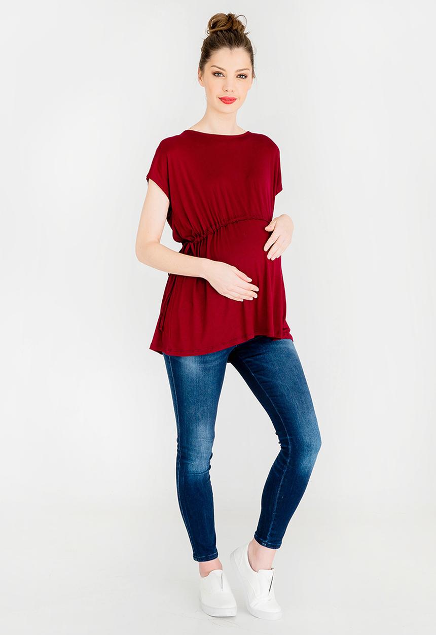 edit Maternity - Side Tie Drawcord Top Dark Red