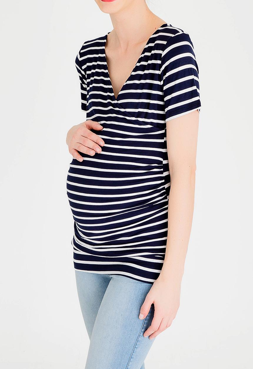 Cherry Melon - Basic Wrap Front Tee Navy & White