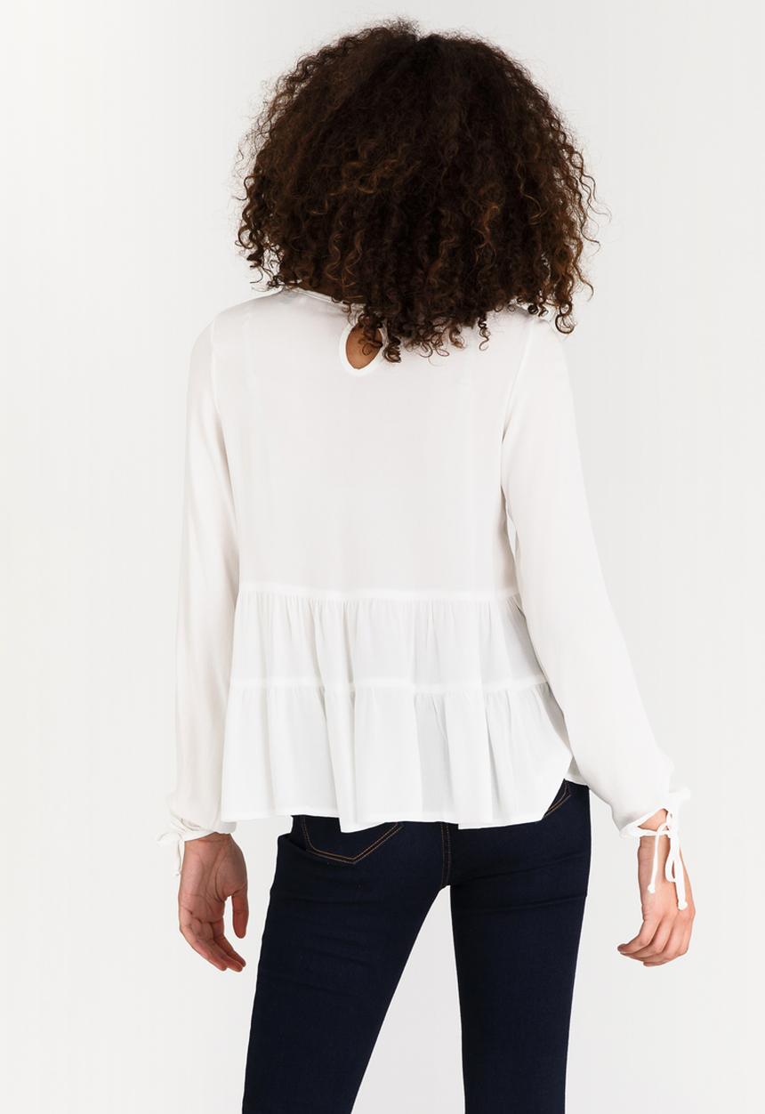 edit - Long-sleeve Tiered Blouse with Tie Detail Cream
