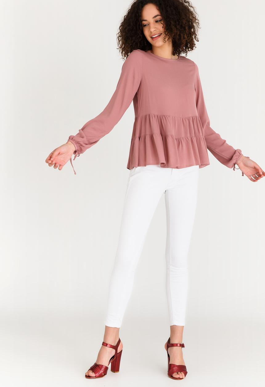 edit - Long-sleeve Tiered Blouse with Tie Detail Mid Pink