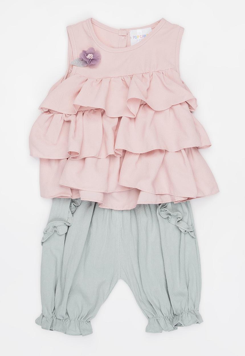 Pop Candy - Blouse and short set - pink & grey 