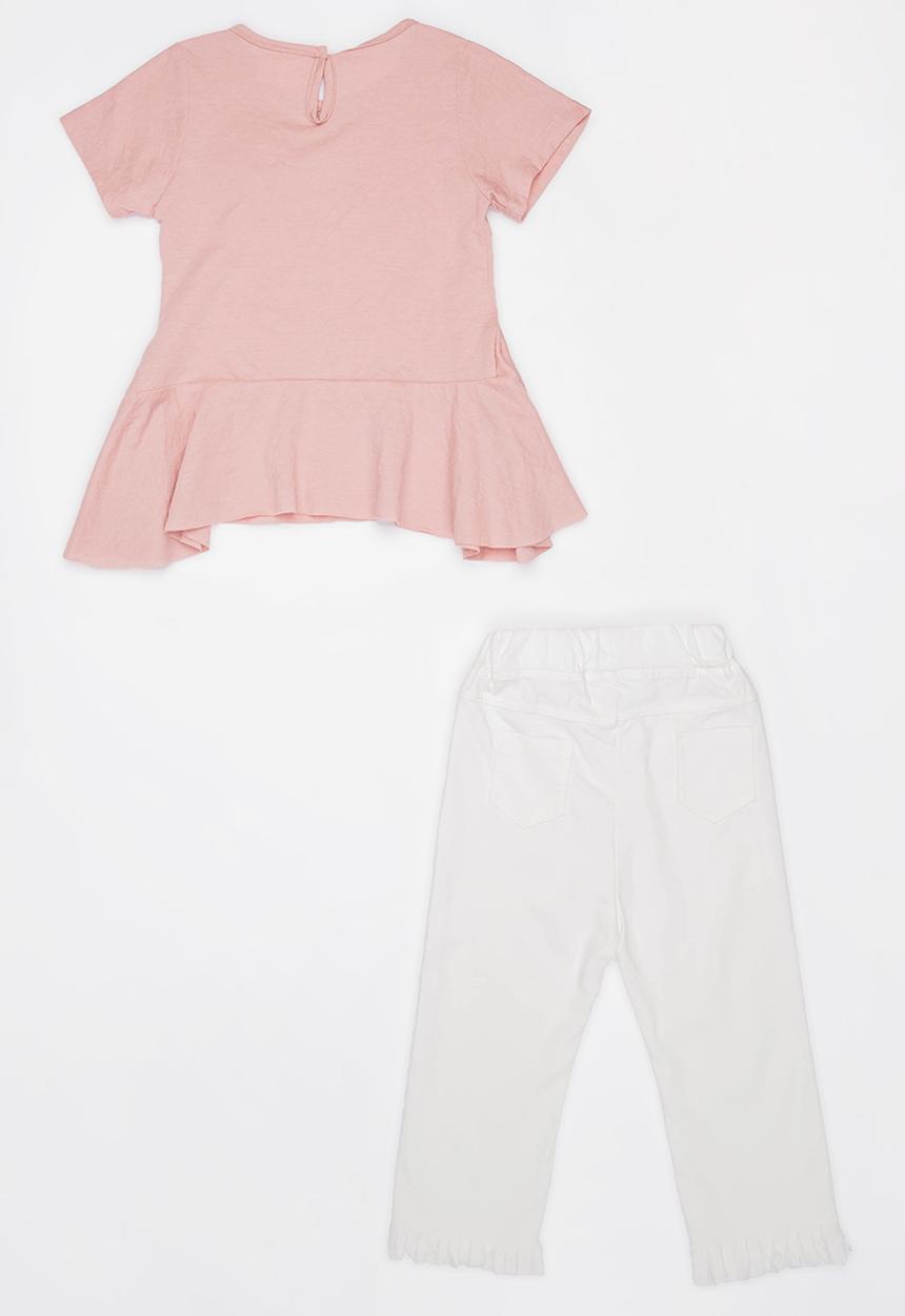 Pop Candy - Blouse with 3/4 pant set - pink & white 