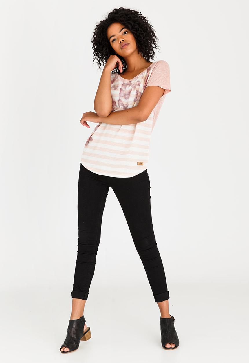 JEEP - Butterfly Printed Striped Tee Peach