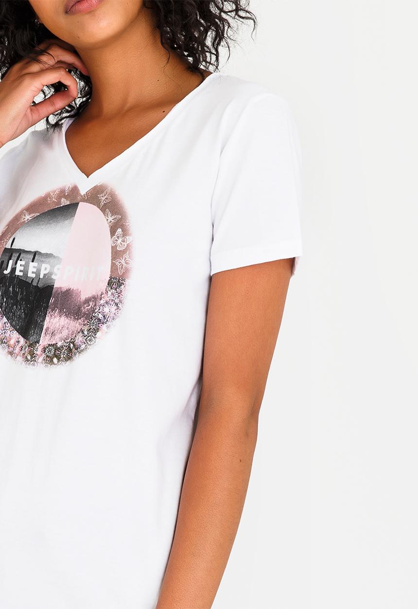 JEEP - Photo Printed V-neck Tee White
