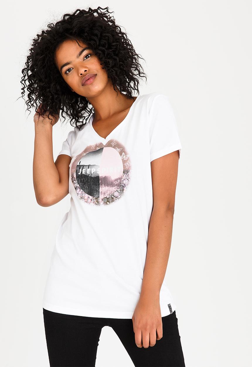 JEEP - Photo Printed V-neck Tee White