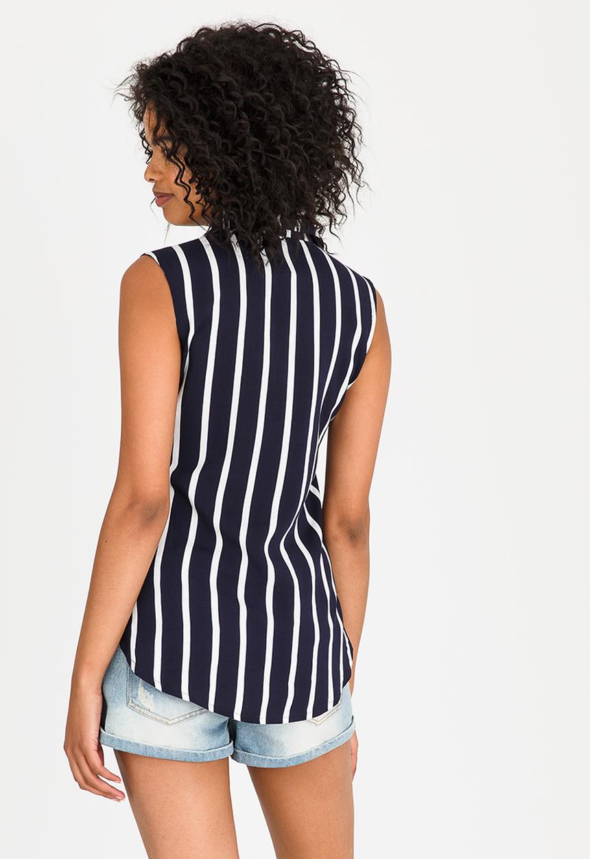 JEEP - Sleeveless Striped Blouse Navy & White