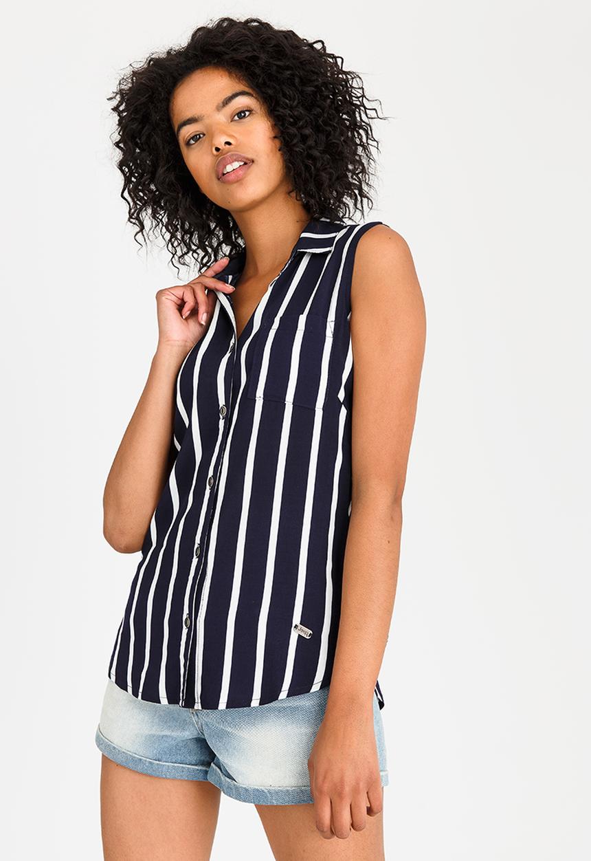JEEP - Sleeveless Striped Blouse Navy & White