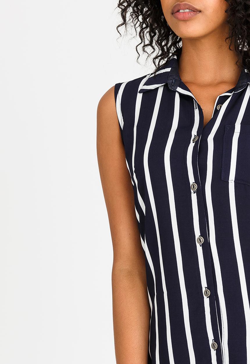 JEEP - Sleeveless Striped Blouse Navy & White