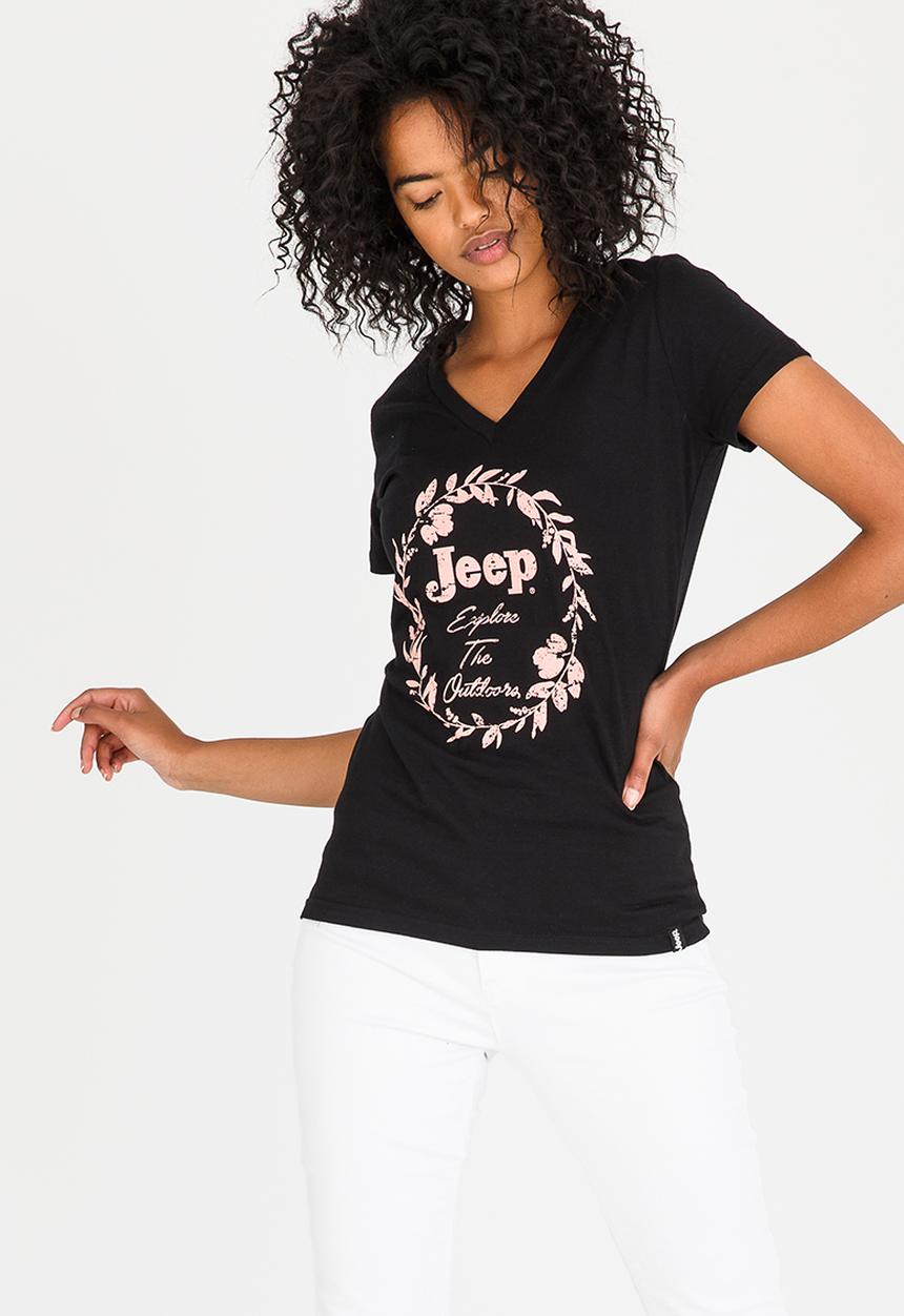 JEEP - Explore Printed V-neck Tee Black