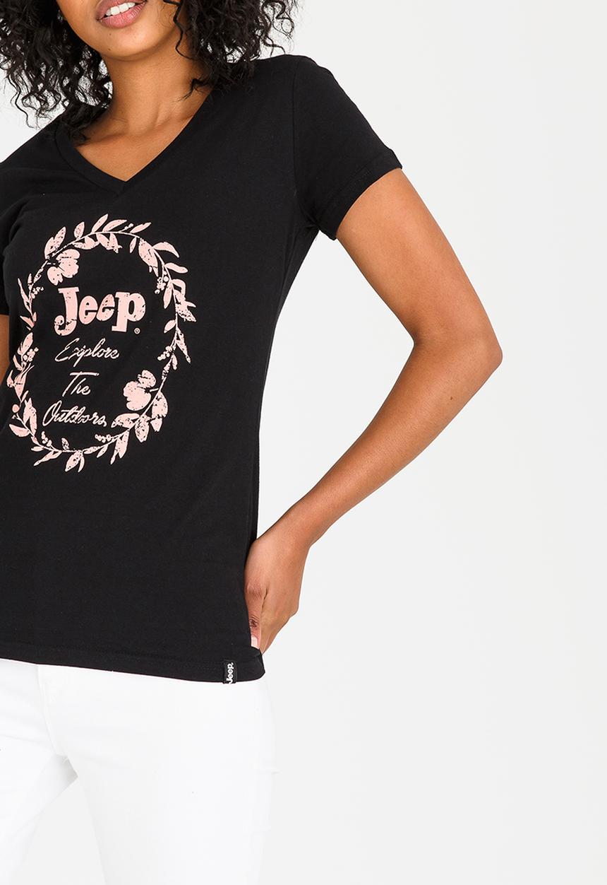 JEEP - Explore Printed V-neck Tee Black