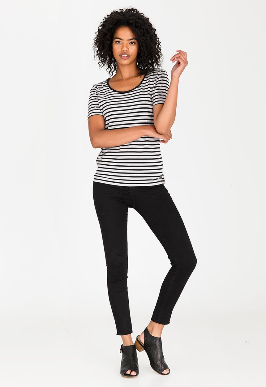 JEEP - Striped Scoop Neck Tee Black and Grey