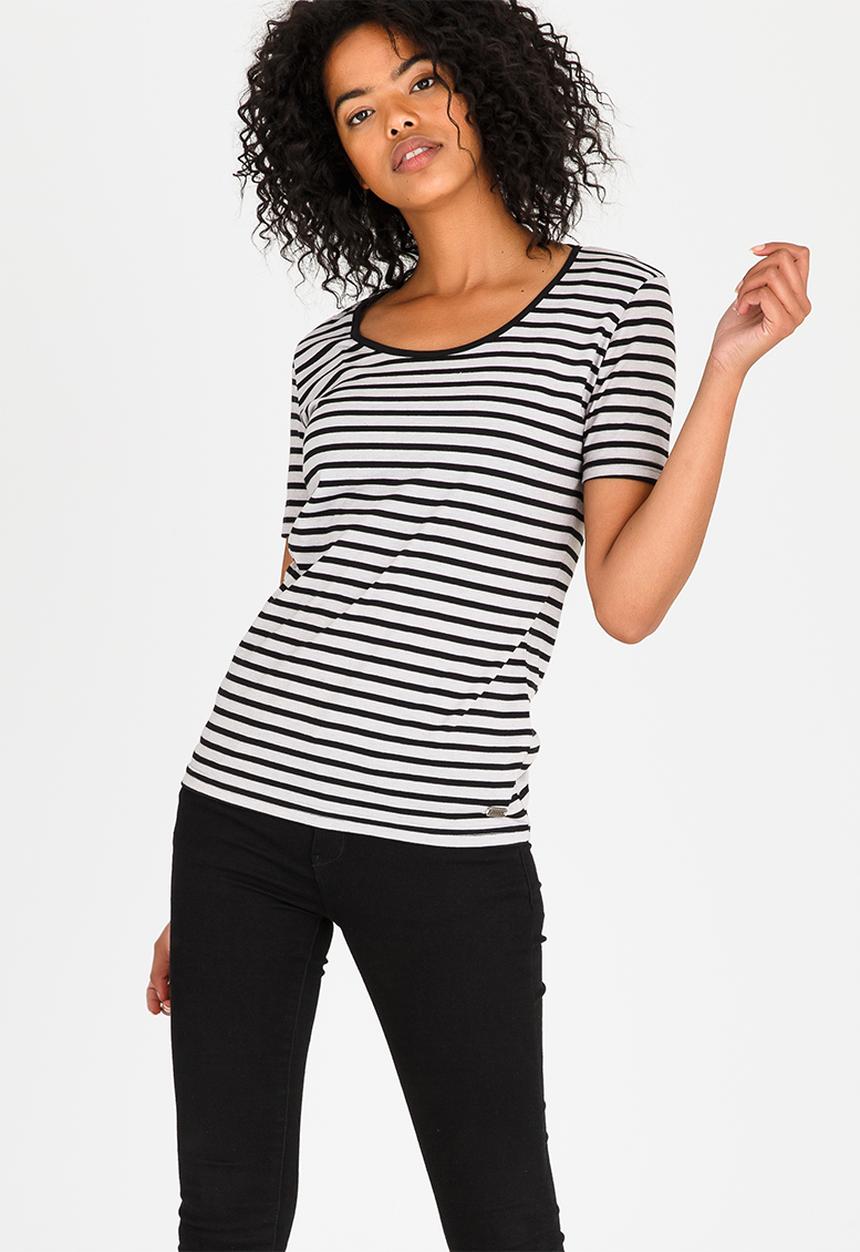 JEEP - Striped Scoop Neck Tee Black and Grey