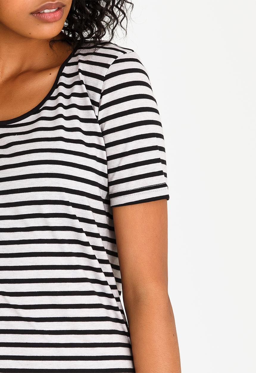 JEEP - Striped Scoop Neck Tee Black and Grey