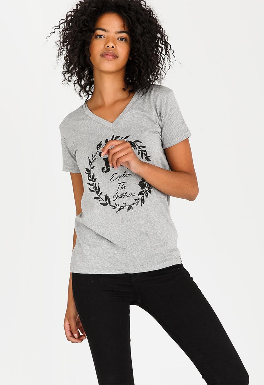 JEEP - Explore Printed V-neck Tee Grey Melange