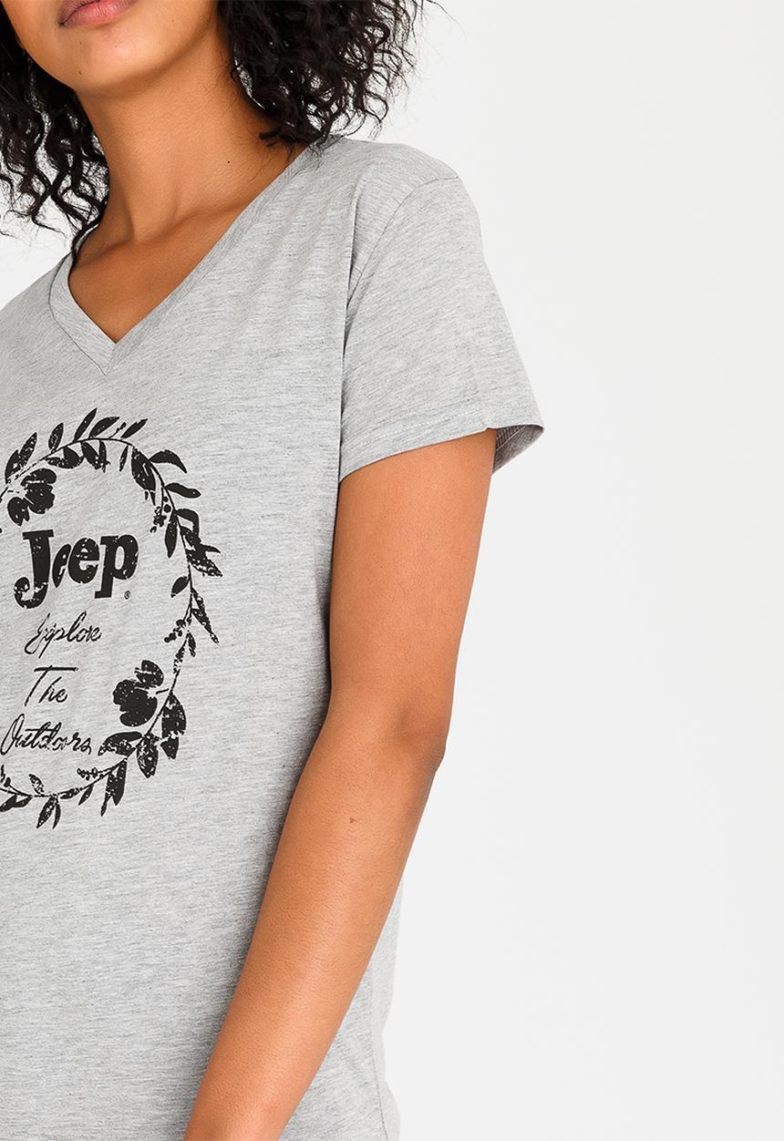 JEEP - Explore Printed V-neck Tee Grey Melange