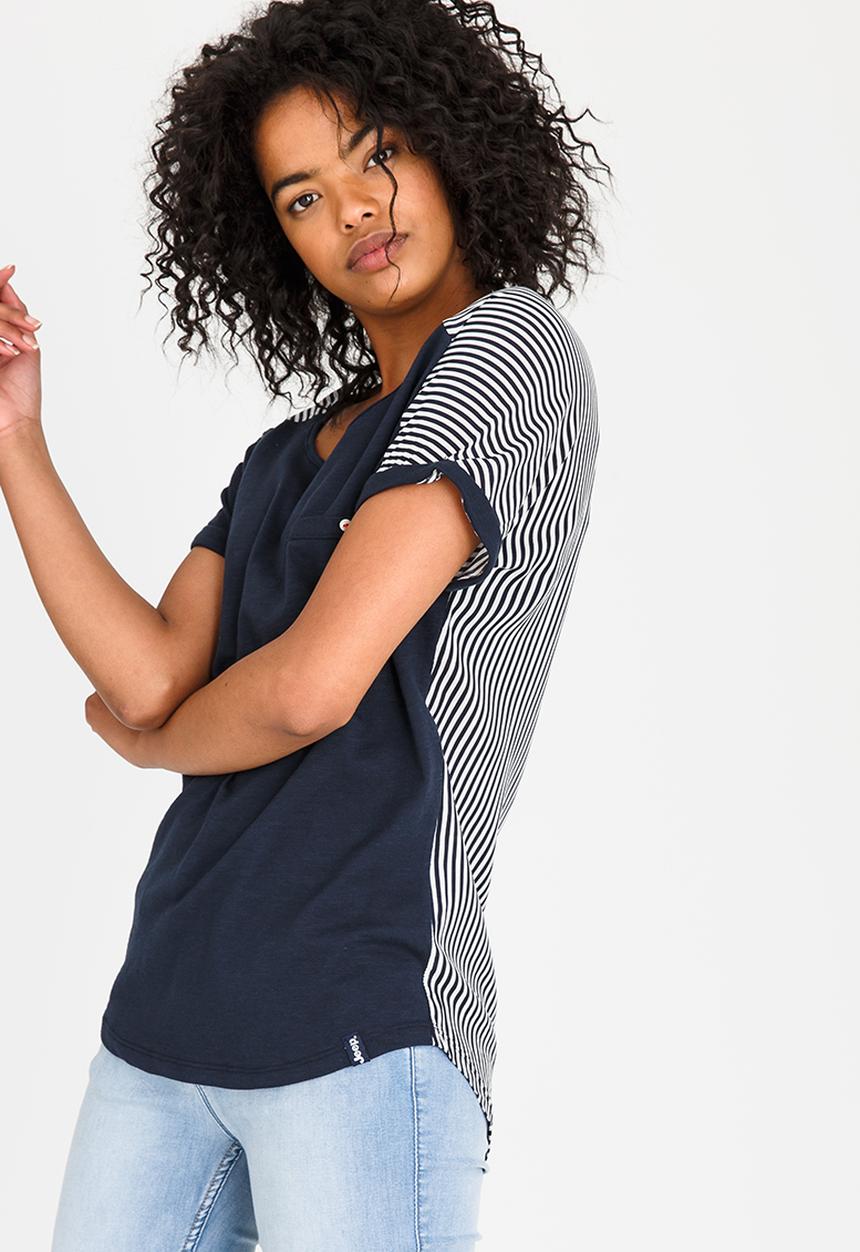 JEEP - Striped Shoulder Tee Navy