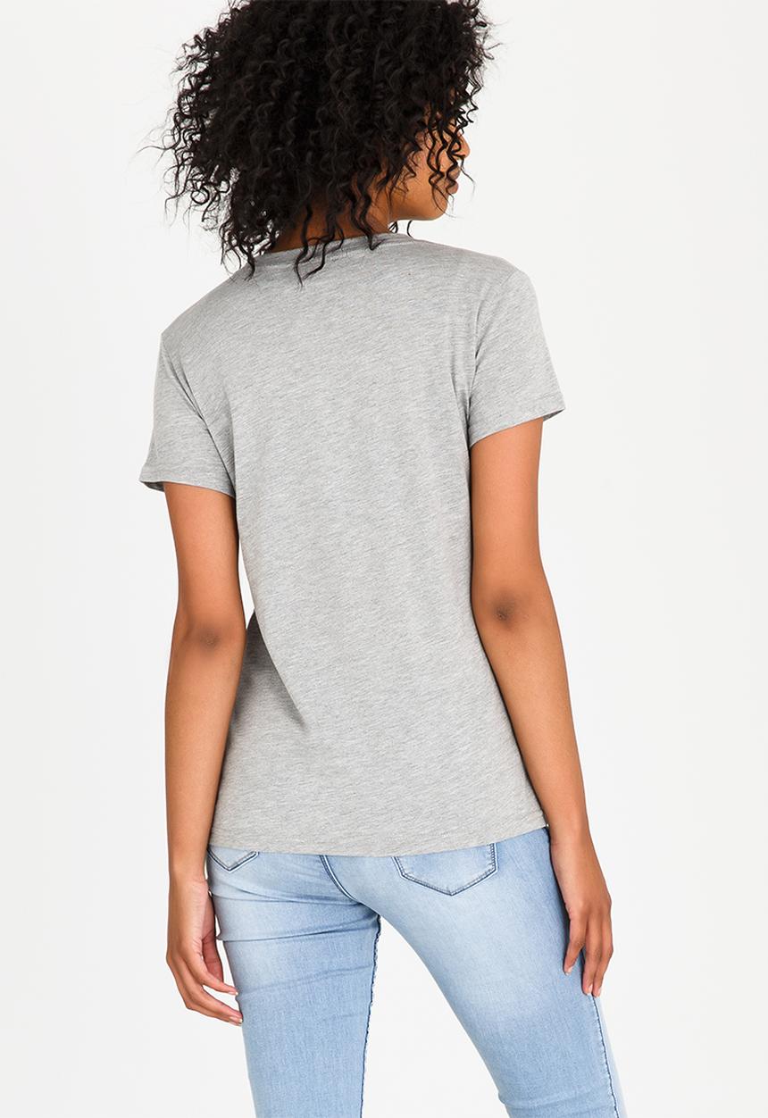 JEEP - Botanical Printed V-neck Tee Grey Melange