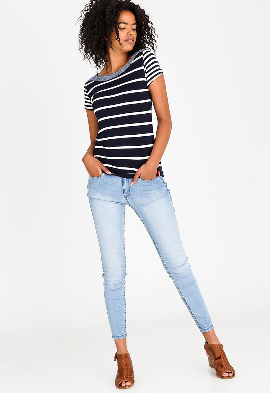 JEEP - Contrast Striped Tee Navy & White