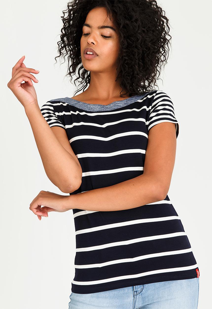 JEEP - Contrast Striped Tee Navy & White