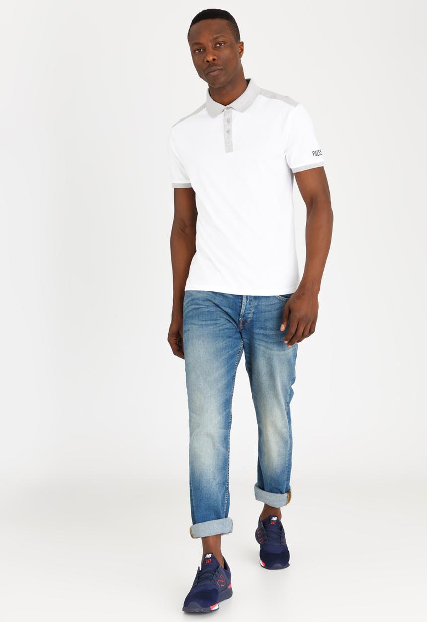 GUESS - Two Colour Panel Polo White