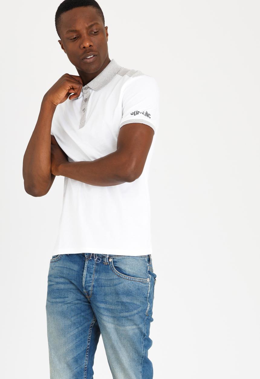GUESS - Two Colour Panel Polo White