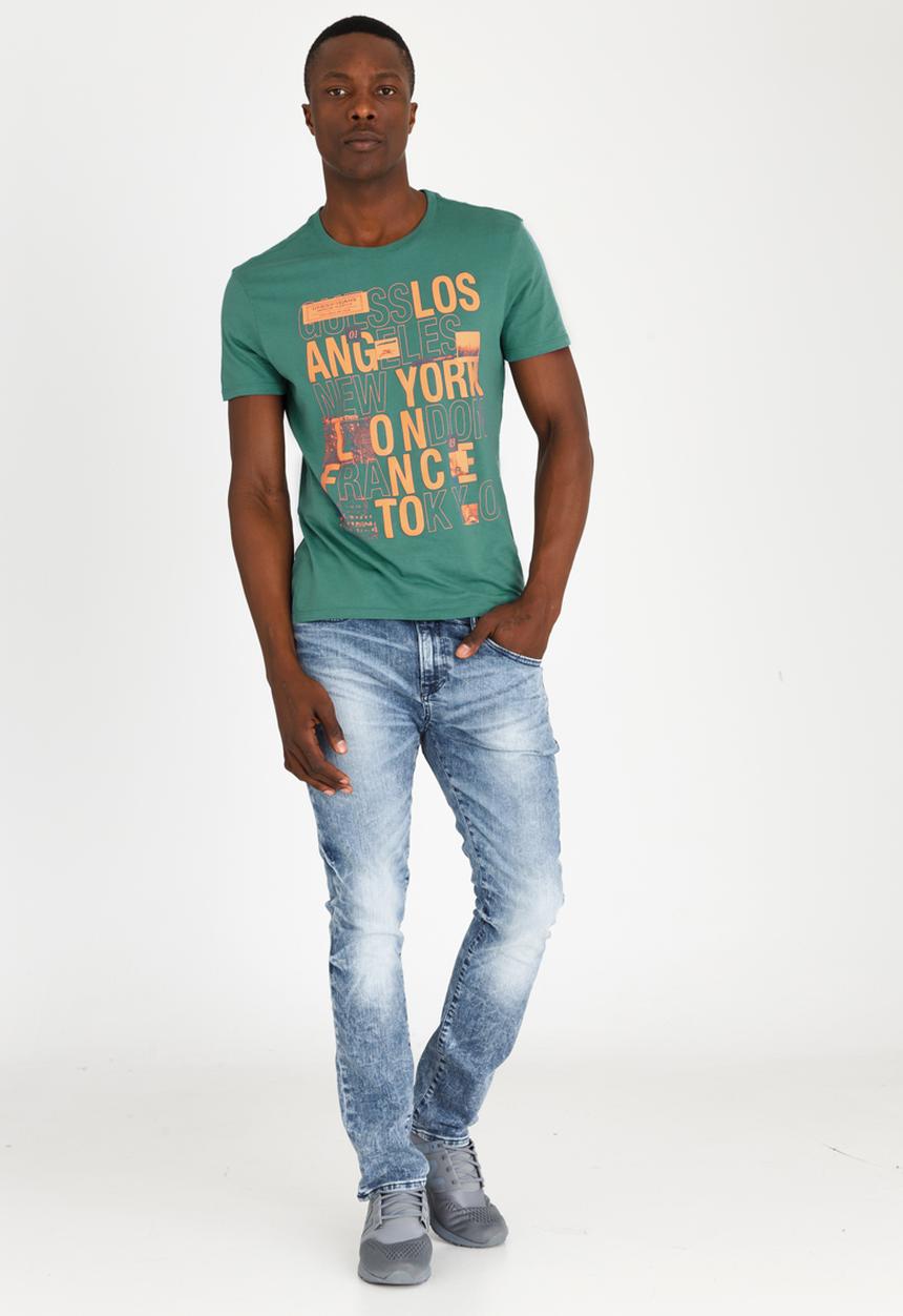 GUESS - Basic City Logo Crew Tee Mid Blue