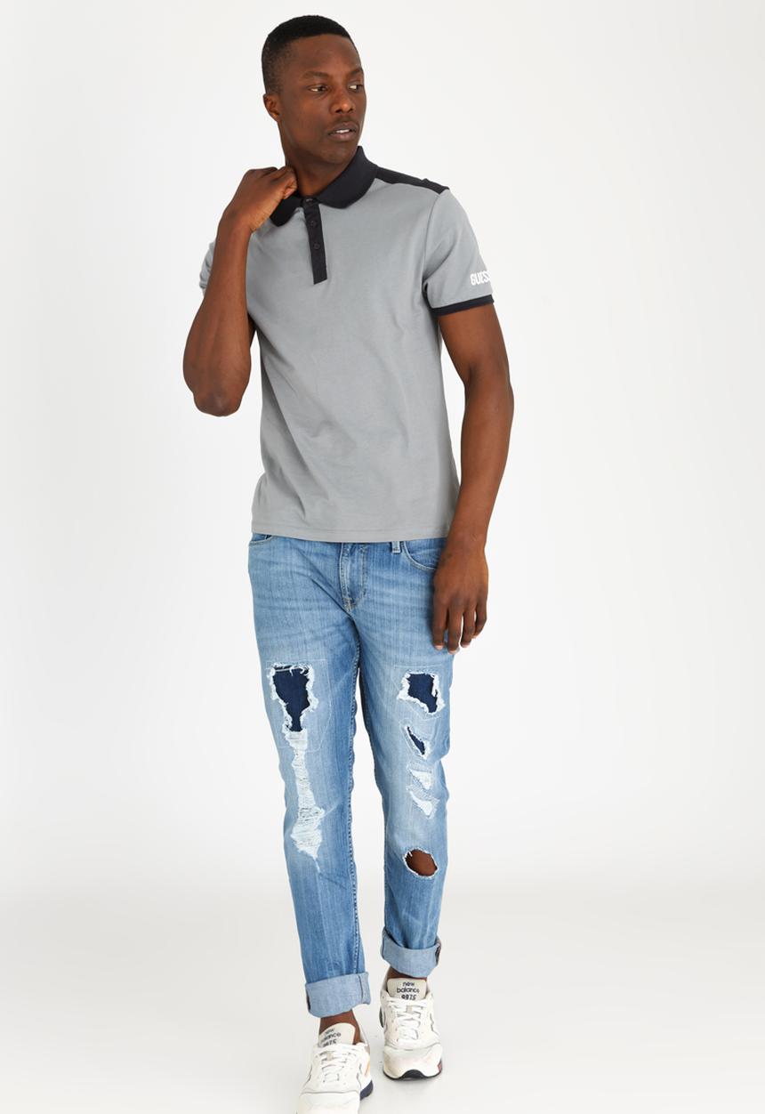 GUESS - Two Colour Panel Polo Grey