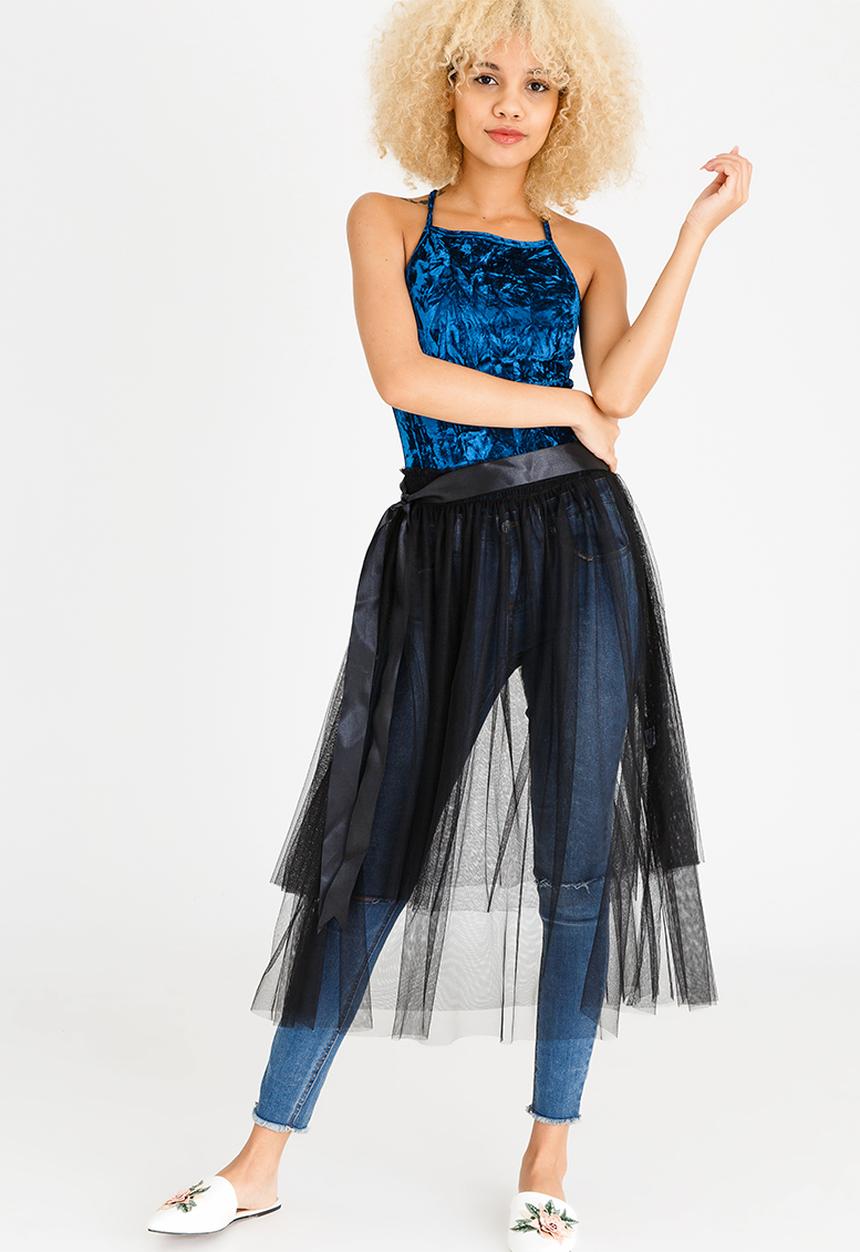 c(inch) - Double Layer Maxi Skirt Black
