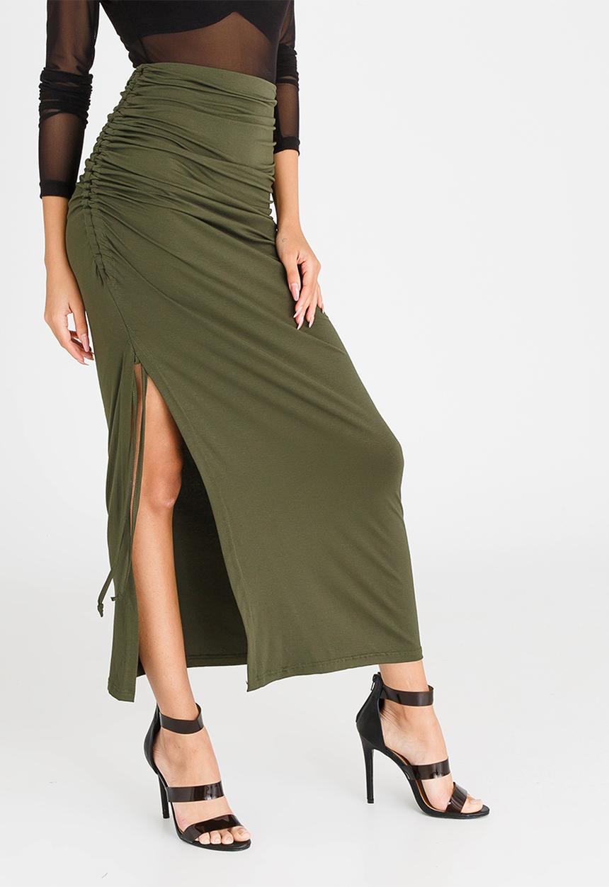 c(inch) - Ruched Maxi Skirt Dark Green