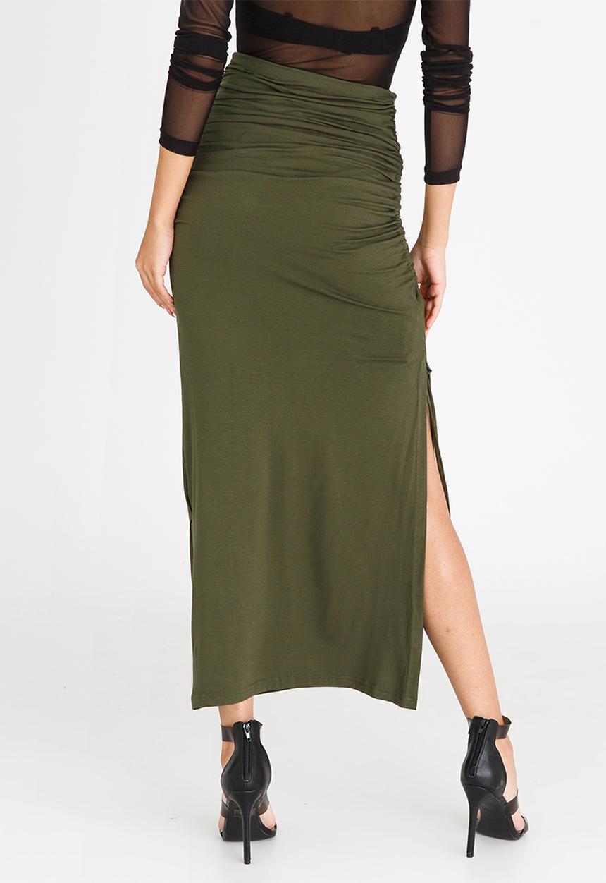 c(inch) - Ruched Maxi Skirt Dark Green
