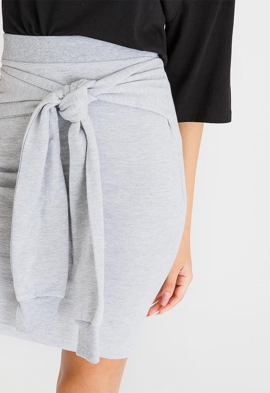 c(inch) - Tie-front Bodycon Skirt Pale Grey